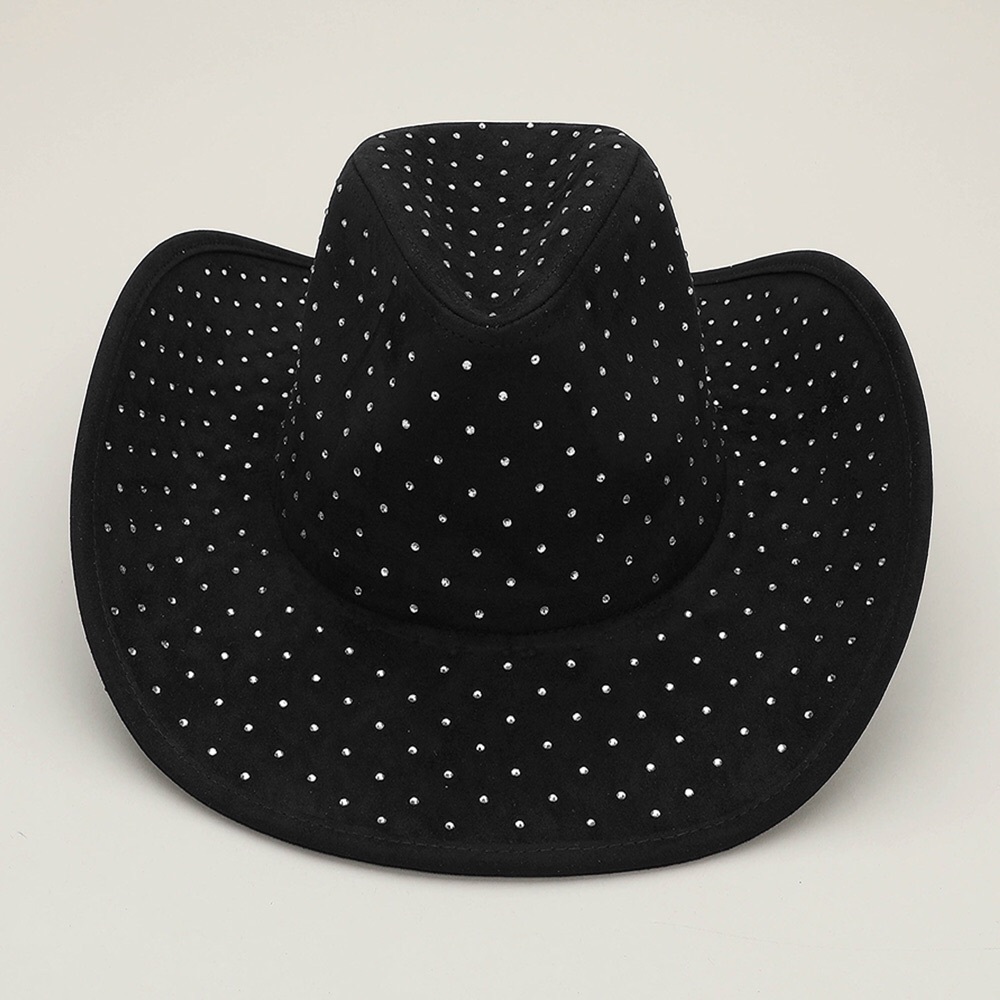 Black Rhinestone Embellished Suede Western Cowboy Fedora Hat
